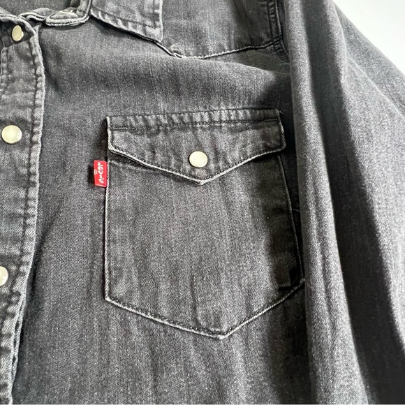 Levi's Charcoal Button-Up Pearl Snap Denim Dress Size Large - Picture 4 of 6